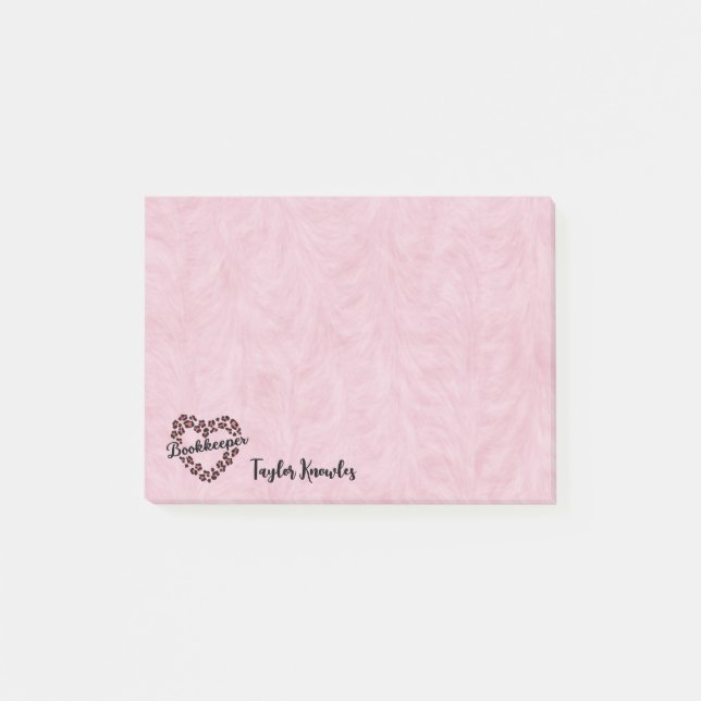 Bookkeeper Leopard Heart Ram Rosa 4"x3" Post-it Block (Framsida)