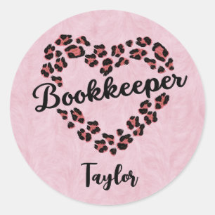 Bookkeeper Leopard Heart Ram Rosa Runt Klistermärke