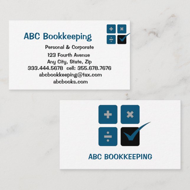BOOKKEEPING Accounting Income Tax Services Visitkort (Fram/baksida)
