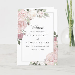 Bookletprogrammet rosa ros Blommigt Elegant bröllo Program