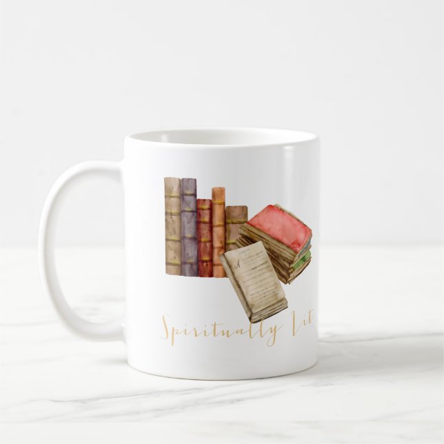 Booklover Andlig Girl Watercolor Coffee Mugg (Vänster)