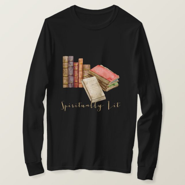 Booklover Andlig Girl Watercolor Långlivad T Shirt (Design framsida)