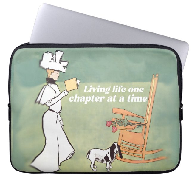 Booklover Woman And Dog Reading Laptop Fodral (Framsidan)