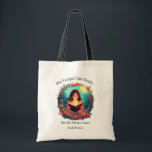 Booklover's Tote Bag, Fantasy Design Tygkasse<br><div class="desc">For the Booklover who loves to get lost in a Book.  A colorful floral fantasy design with a full bright moon and a special appearance from a tiny dragon.</div>