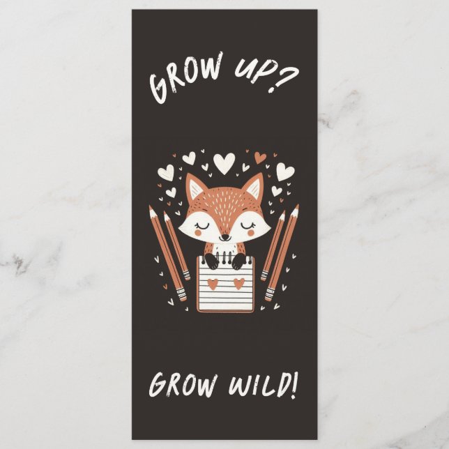 Bookmark Fox med Journal - "Grow Up?" Öka Vilden!" Meny (Framsida)