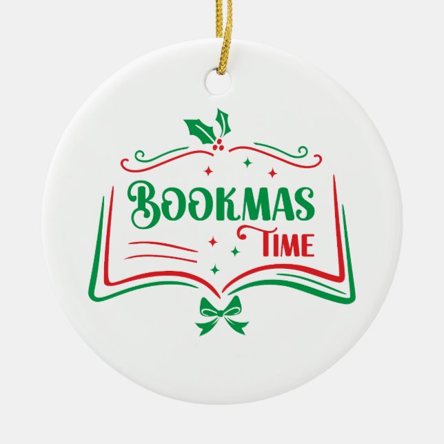 Bookmas Time Reading Book Lover Holiday Print Appa Julgransprydnad Keramik (Framsidan)