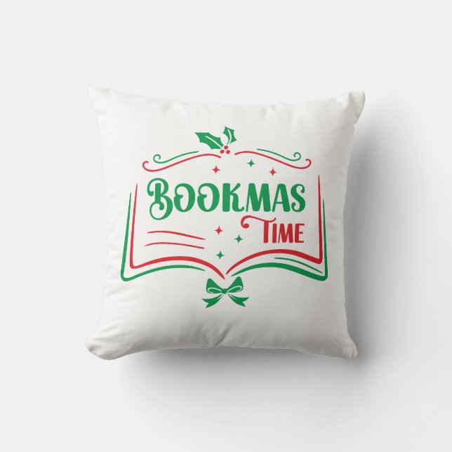 Bookmas Time Reading Book Lover Holiday Print Appa Kudde (Framsida)