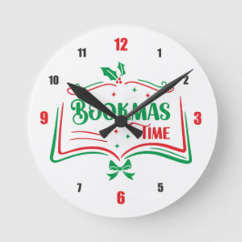 Bookmas Time Reading Book Lover Holiday Print Appa Rund Klocka