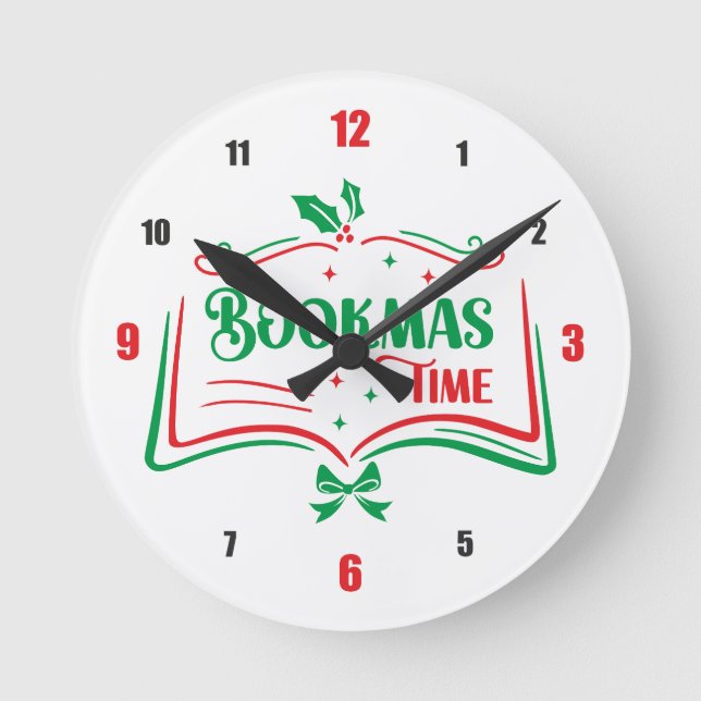 Bookmas Time Reading Book Lover Holiday Print Appa Rund Klocka (Framsida)