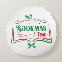 Bookmas Time Reading Book Lover Holiday Print Appa Rund Kudde