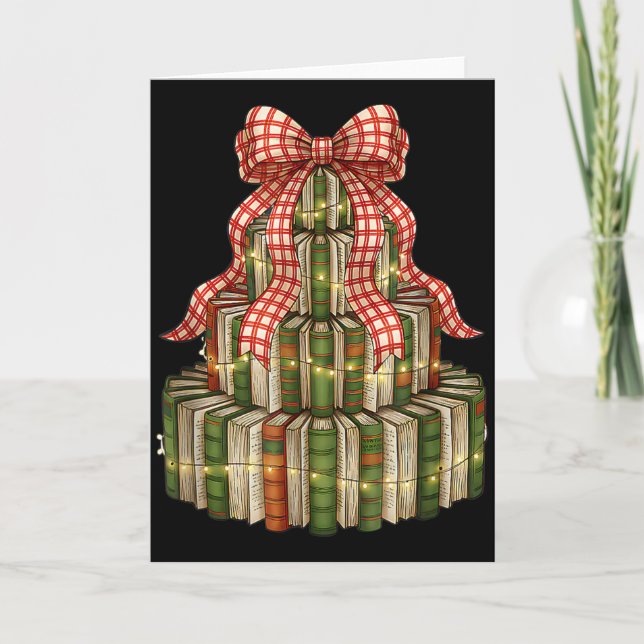 Bookmas Tree Christmas Librarian Book Lover Holida Kort (Framsida)