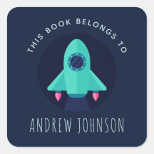 Bookplåt för grönt Rocket Spacesship Space Tema Bo