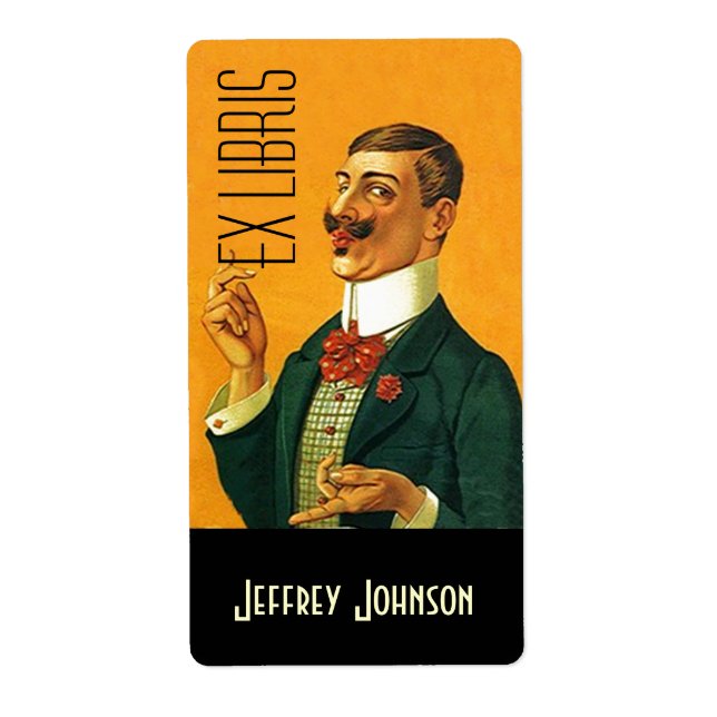 Bookplåtar Ex Libris Vntg Dapper Dsed gentlemen an Fraktsedel (Framsidan)