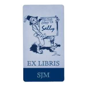 Bookplate Antique Fågelskrämma Holds Bok EX LIBRIS Fraktsedel