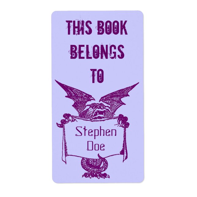Bookplate Dragon Holds Namn bricka I Bok Tillhörs Fraktsedel (Framsidan)
