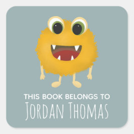 Bookplate för barn Cute Gult Monster School Fyrkantigt Klistermärke
