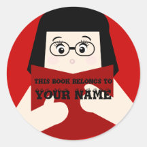 Bookplate Girl 2 Reading Bok Anpassningsbar Sticke