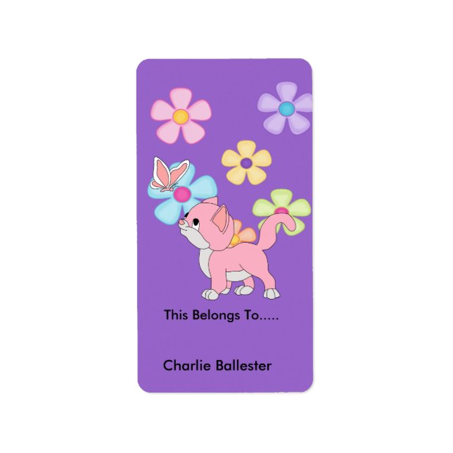 Bookplate Labels Kids Stickers Kitten Cat Adressetikett (Framsidan)