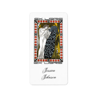 Bookplate Vintage Grecian Peacock, grekisk gudinna Adressetikett