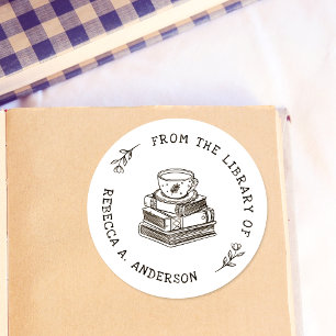 Bookplåten Coffee & Bokar Boho Personal Bibliotek Runt Klistermärke