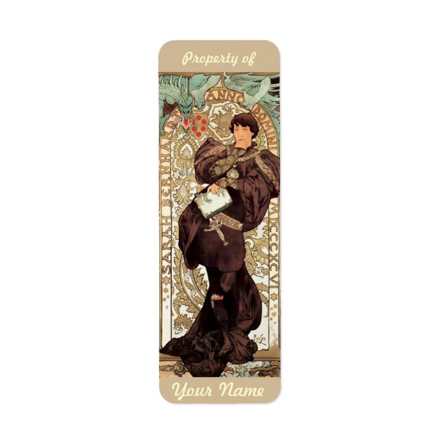 Bookplåtens bokmärke för art nouveau Ex-Libris Returadress Etikett (Framsidan)