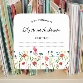 Bookplattikett för Wildblomma Gräns Baby Shower Bo Fyrkantigt Klistermärke