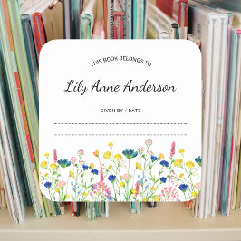 Bookplattikett för Wildblomma Gräns Baby Shower Bo Fyrkantigt Klistermärke