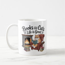 Books And Cats Life Is Good Funny Coffee Mug Cat L Kaffemugg