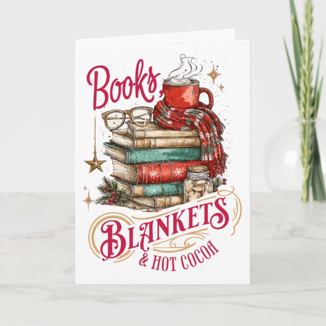 Books Blankets and Hot Cocoa  Helgkort (Framsida)