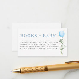 Books Blue Balloon Soft Greenery Boy Baby Shower Tilläggskort