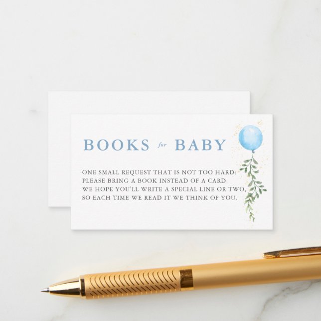 Books Blue Balloon Soft Greenery Boy Baby Shower Tilläggskort (Fram/Back In Situ)