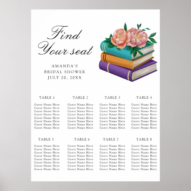 Books Bridal shower Wedding seating chart Poster (Framsidan)