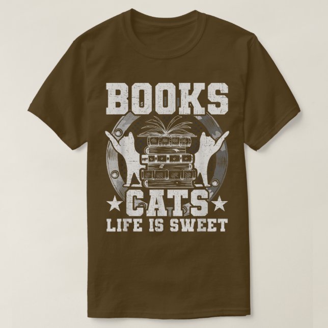 Books Cats Life is sweet Book Lovers Reading  T Shirt (Design framsida)