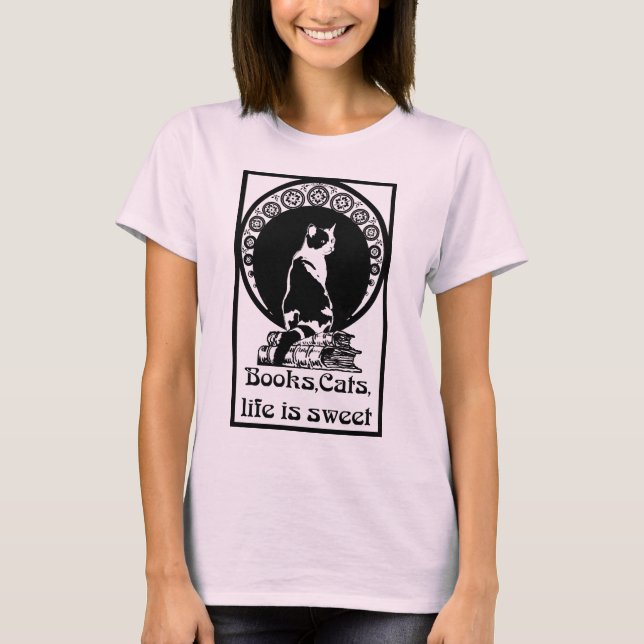 Books,cats,life is sweet t-shirt (Framsida)
