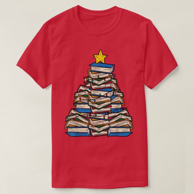 Books Christmas Tree Reading Xmas PJs Teacher Libr T Shirt (Design framsida)