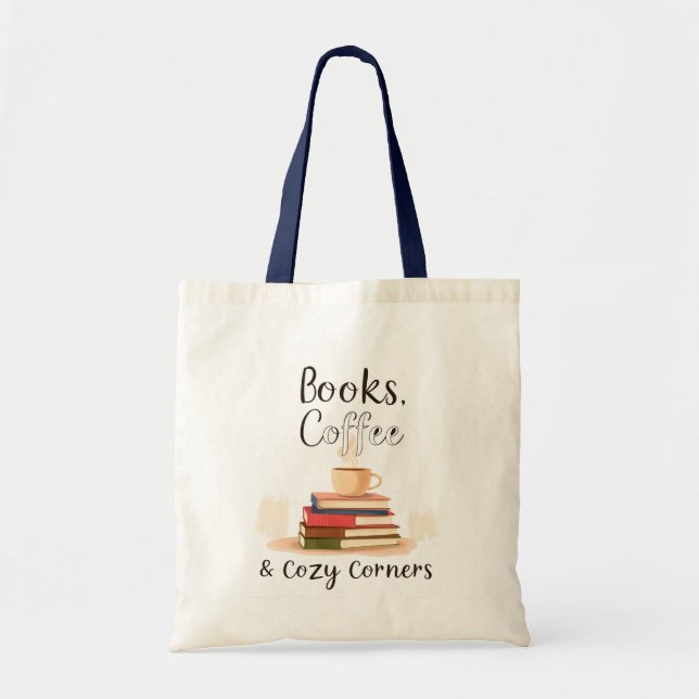 Books Coffee & mysiga hörn handväskor | Bokälskare Tygkasse (Framsidan)