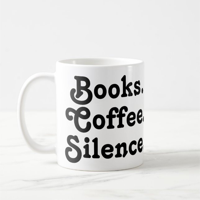 “Books. Coffee. Silence." | Minimalist  Kaffemugg (Vänster)