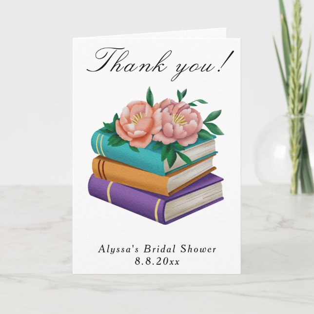 Books Floral Bridal Shower Thank you Tack Kort (Framsida)