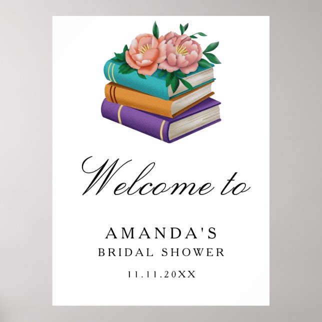 Books Floral Bridal shower welcome sign Poster (Framsidan)