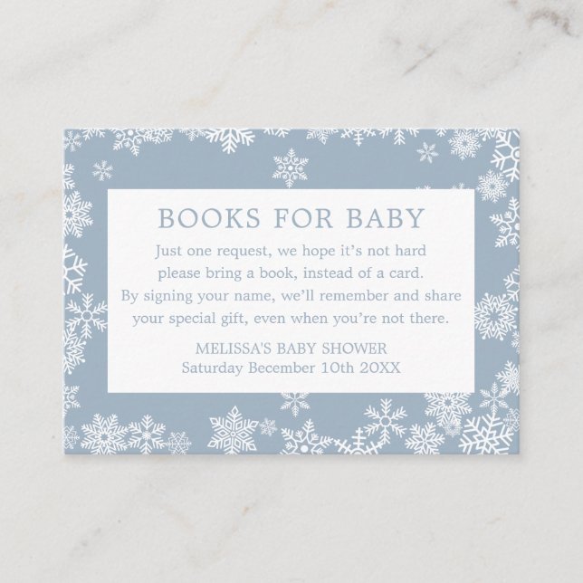 Books For Baby Boy Winter Baby Shower Dusty Blue Tilläggskort (Framsida)