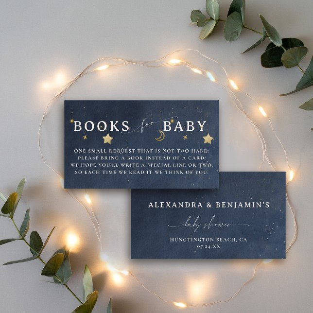 Books For Baby Moon Starry Night Navy Blue Stars Tilläggskort (over the moon baby shower books insert navy gold stars mobile celestial twinkle starry night)