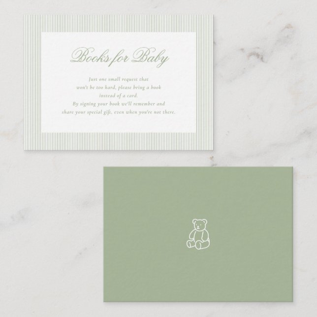 Books for Baby Sage Green Baby Shower Gifts Tilläggskort (Fram/baksida)