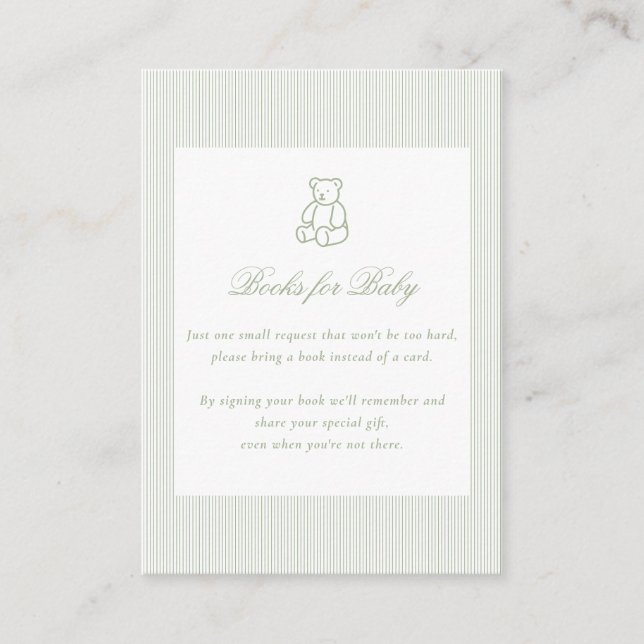 Books for Baby Sage Green Baby Shower Gifts Tilläggskort (Framsida)
