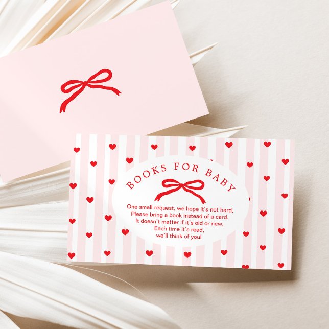 Books for baby Valentines hearts Bow Baby Shower Tilläggskort (Skapare uppladdad)