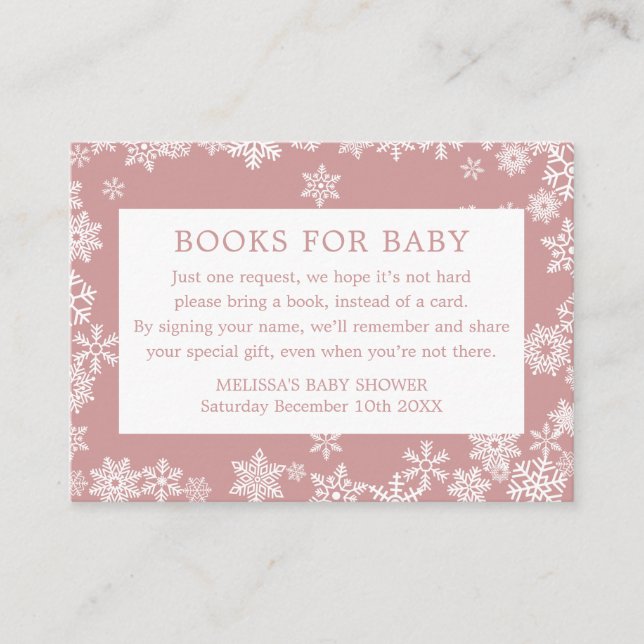 Books For Baby Winter Baby Shower Dusty Rose Pink Tilläggskort (Framsida)