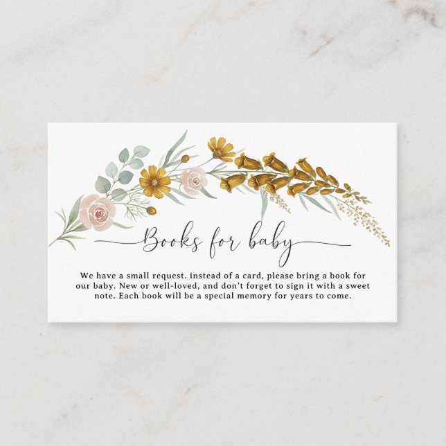 Books for Baby yellow floral Baby Shower custom Tilläggskort (Framsida)
