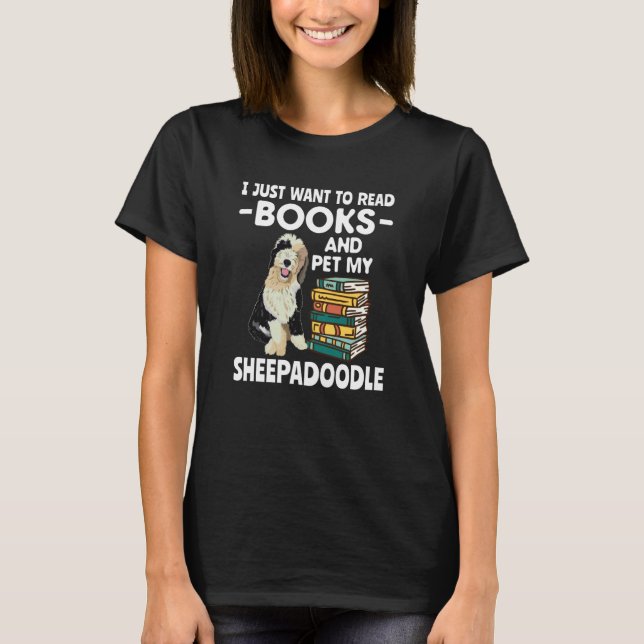 Books Reading Doodle Dog Sheepadoodle T Shirt (Framsida)