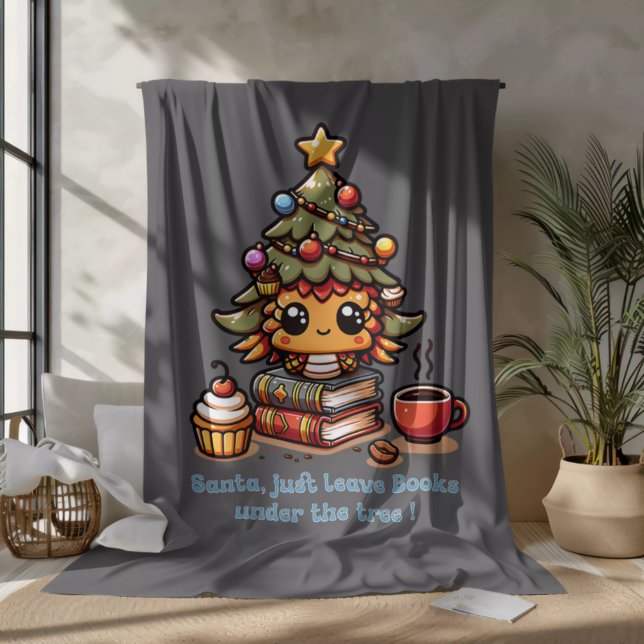 Books under kawaii Christmas tree - Funny Santa Fleecefilt (Skapare uppladdad)
