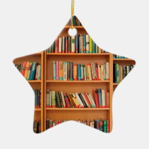 Bookshelf Bokar Bibliotek Bookworm Reading Julgransprydnad Keramik