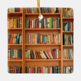 Bookshelf Bokar Bibliotek Bookworm Reading Julgransprydnad Keramik